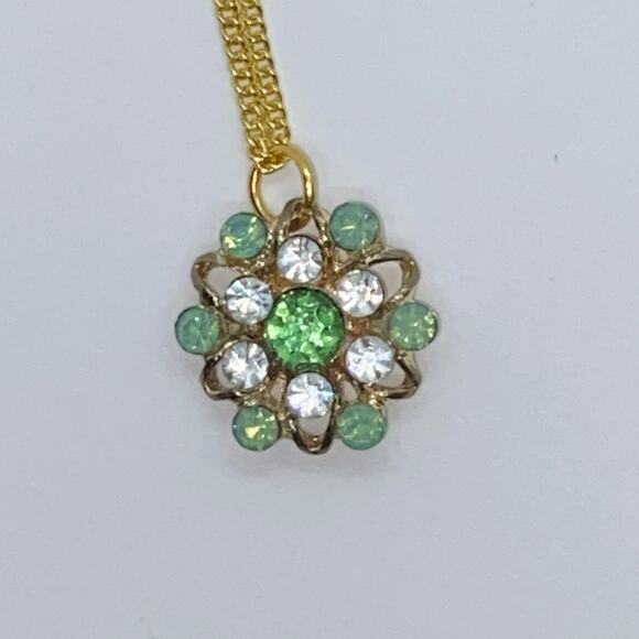 Gold-Tone Turquoise Green Rhinestone Necklace - Picture 7 of 8